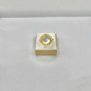 White Seashell Gold Ring with Pearl Beads - Size 9.5